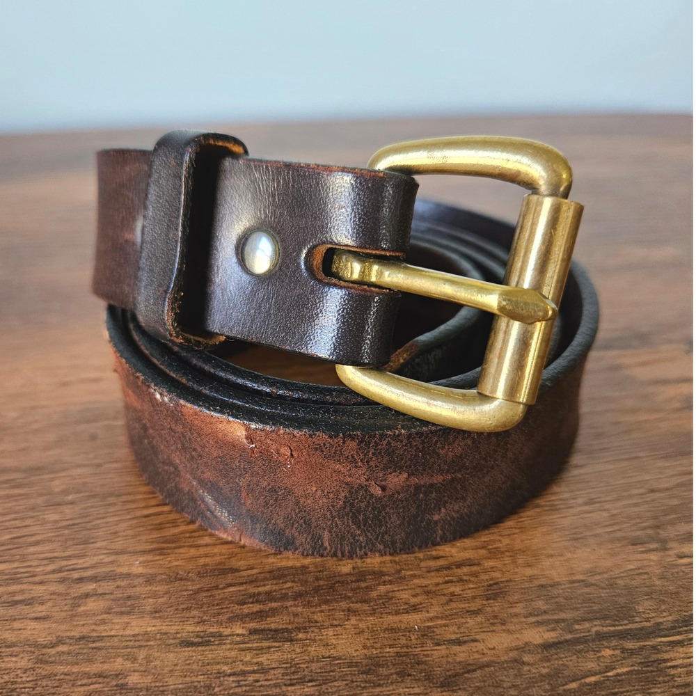 Vintage Filson Mens Bridle Leather Belt Brown Brass Buckle Made in USA Size 42